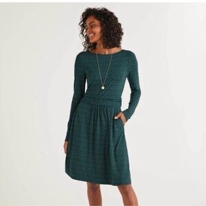 Boden Dress Size 2 Womens Green Abigail Jersey Knit Polka Dot Long Sleeve R